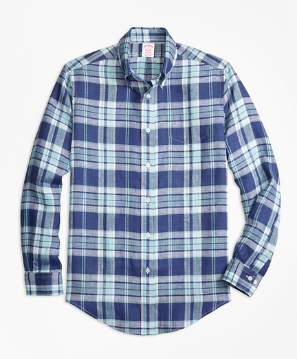 Madison Fit Blue Plaid Irish Linen Sport Shirt