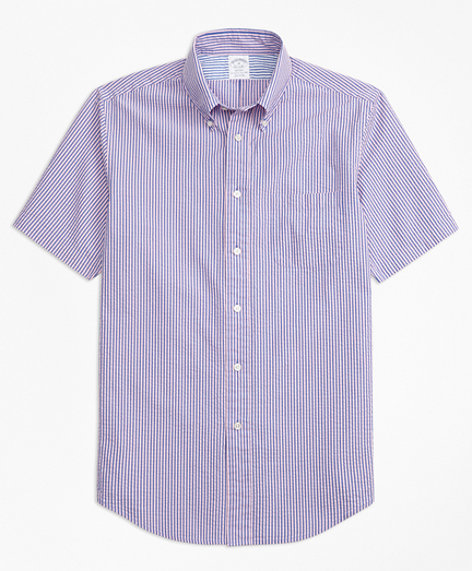 Regent Fit Stripe Seersucker Short-Sleeve Sport Shirt