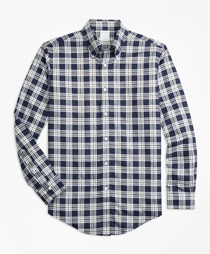 Non-Iron Regent Fit Navy Plaid Sport Shirt