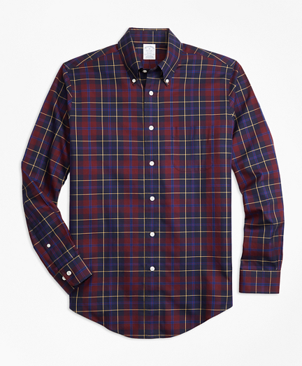 Non-Iron Regent Fit Burgundy Plaid Sport Shirt
