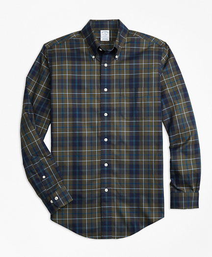 Non-Iron Regent Fit Olive Plaid Sport Shirt