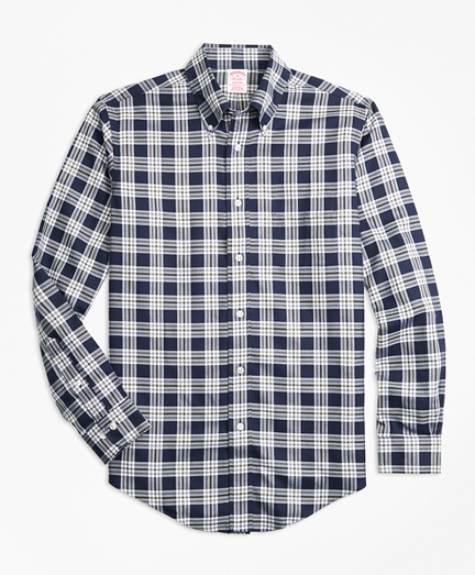Non-Iron Madison Fit Navy Plaid Sport Shirt