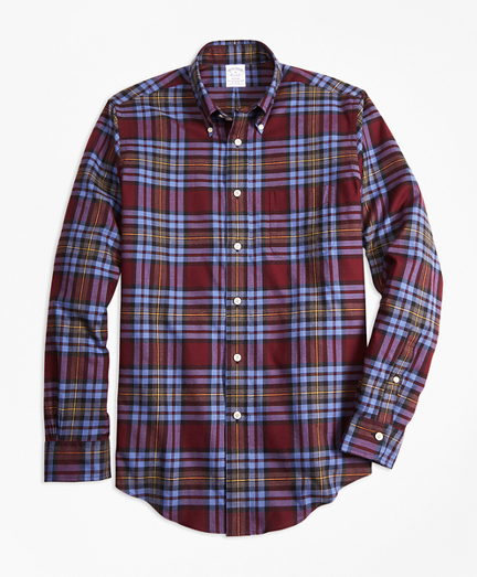 Regent Fit Burgundy Plaid Flannel Sport Shirt