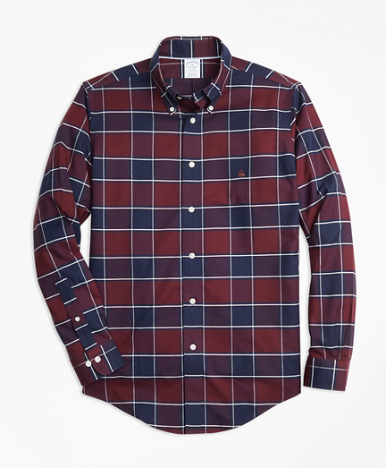 Non-Iron Regent Fit Burgundy Plaid Sport Shirt
