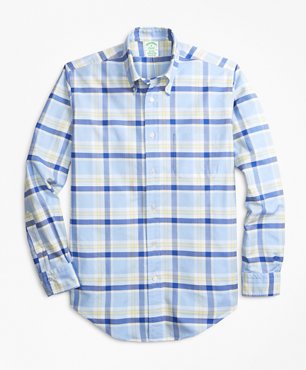 Milano Fit Oxford Blue and Yellow Plaid Sport Shirt