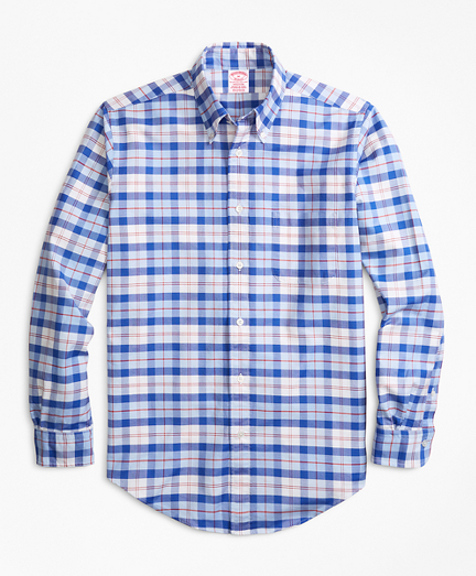 Madison Fit Oxford Blue and Red Plaid Sport Shirt