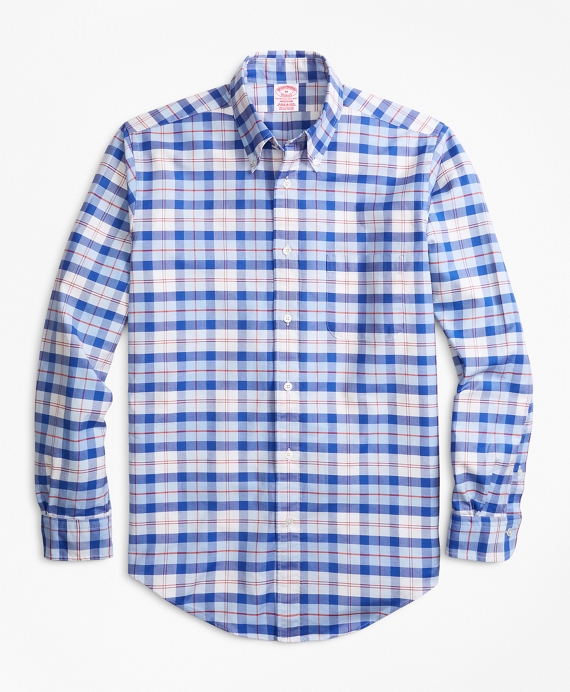 Madison Fit Oxford Blue and Red Plaid Sport Shirt - Brooks Brothers