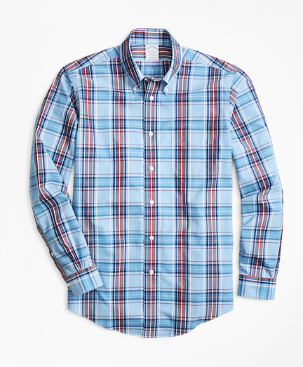 Non-Iron Regent Fit Blue and Red Plaid Sport Shirt