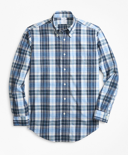Regent Fit Blue and Green Madras Sport Shirt