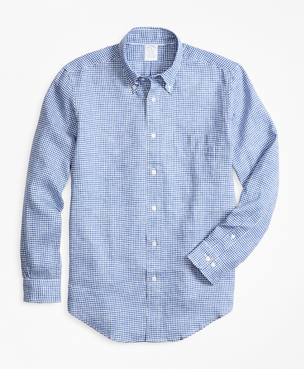 Regent Fit Small Gingham Irish Linen Sport Shirt
