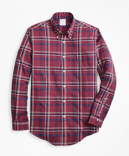Non-Iron Regent Fit Burgundy-Navy Plaid Sport Shirt