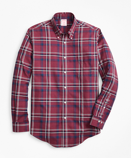 Non-Iron Madison Fit Burgundy-Navy Plaid Sport Shirt