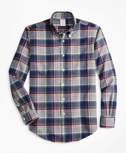 Regent Fit Multi-Plaid Indigo Flannel Sport Shirt - Brooks Brothers