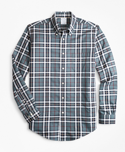 Non-Iron Regent Fit Grey Tartan Sport Shirt