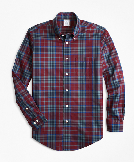 Non-Iron Regent Fit Burgundy Tartan Sport Shirt