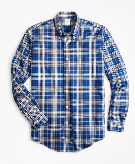 Non-Iron Milano Fit Blue Tartan Sport Shirt