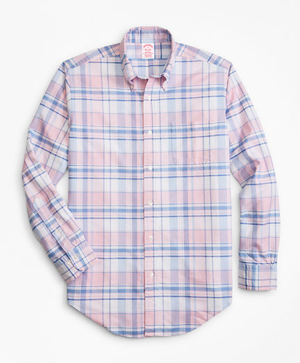 Madison Fit Oxford Pink and Blue Plaid Sport Shirt