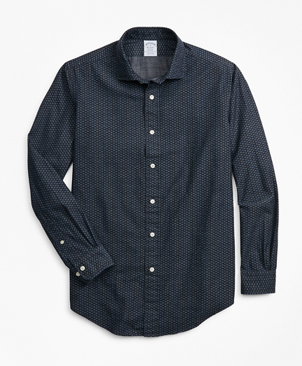 Regent Fit Mini-Floral Print Sport Shirt