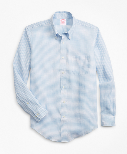 Madison Fit Gingham Irish Linen Sport Shirt Brooks Brothers
