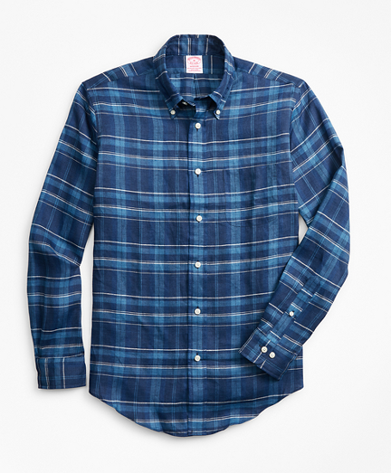 Madison Fit Large Plaid Irish Linen Sport Shirt