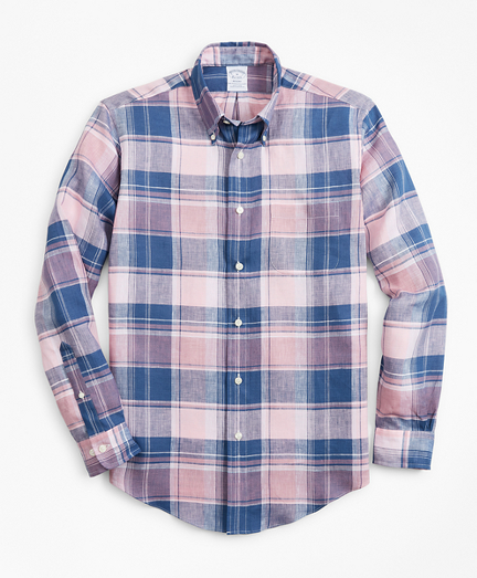 Regent Fit  Plaid Irish Linen Sport Shirt