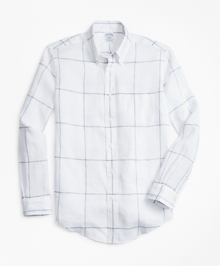 Regent Fit Large Windowpane Irish Linen Sport Shirt