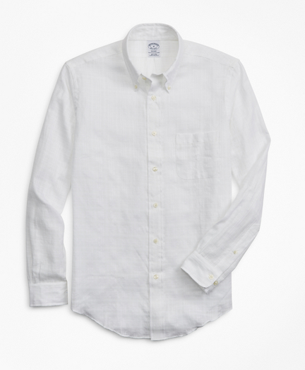 Regent Fit Textured Windowpane Irish Linen Sport Shirt