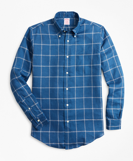 Madison Fit Double-Windowpane Irish Linen Sport Shirt