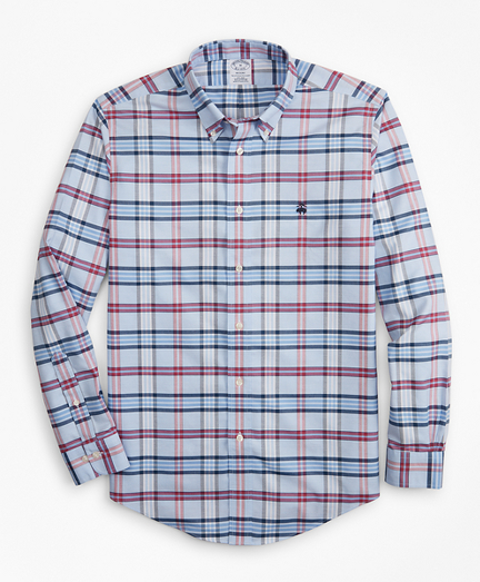 Non-Iron Regent Fit Vista Blue Plaid Sport Shirt