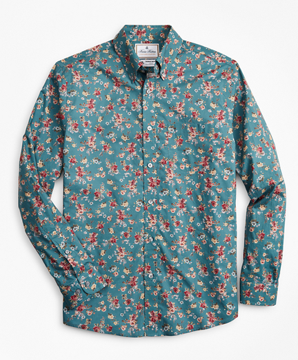 Luxury Collection Madison Classic-Fit Sport Shirt, Button-Down Collar Teal Floral Print