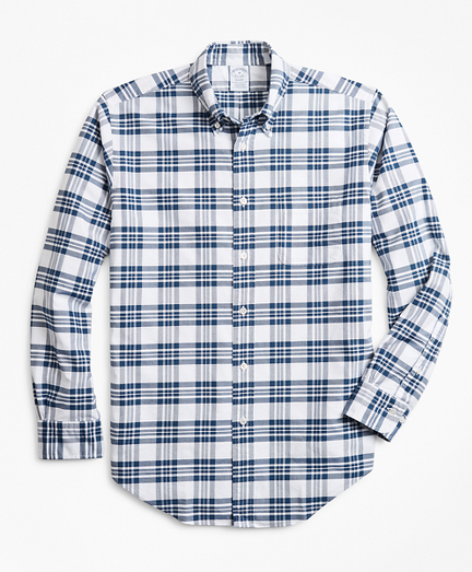 Regent Fit Oxford Blue and White Plaid Sport Shirt