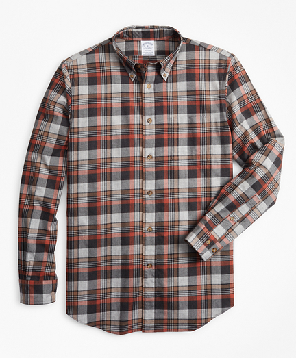 Regent Fit Grey Plaid Brushed Flannel Sport Shirt