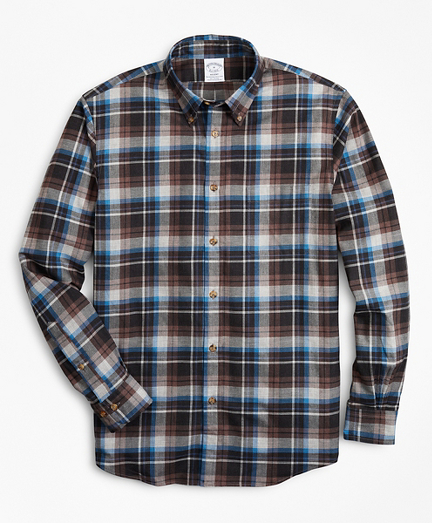 Regent Fit Grey Plaid Brushed Flannel Sport Shirt