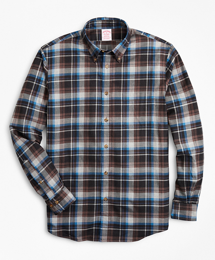 Madison Fit Grey Plaid Brushed Flannel Sport Shirt