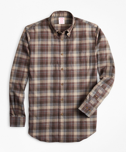 Madison Fit Tan Plaid Brushed Flannel Sport Shirt