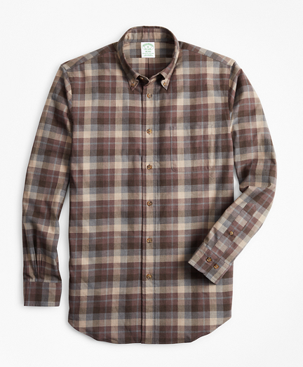 Milano Fit Tan Plaid Brushed Flannel Sport Shirt