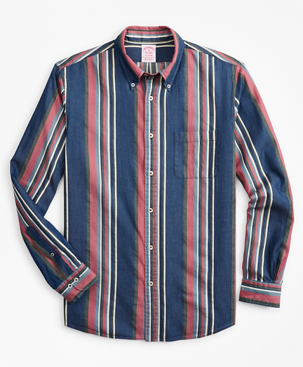 Madison Classic-Fit Sport Shirt, Indigo Awning Stripe