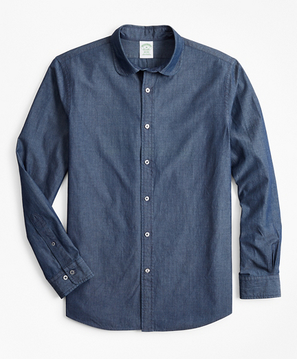 Milano Slim-Fit Sport Shirt, Golf Collar Chambray