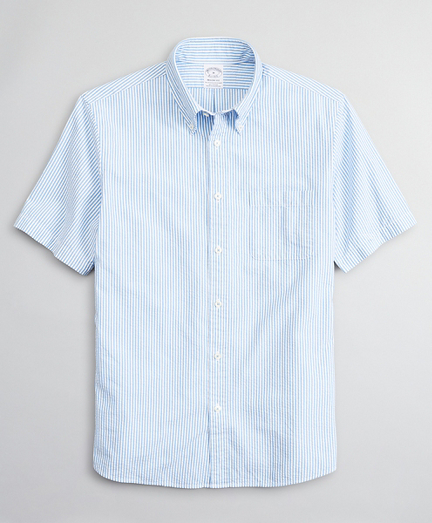 Regent Fitted Short-Sleeve Sport Shirt, Seersucker Stripe