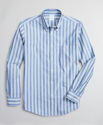 Stretch Milano Slim-Fit Sport Shirt, Non-Iron Awning Stripe