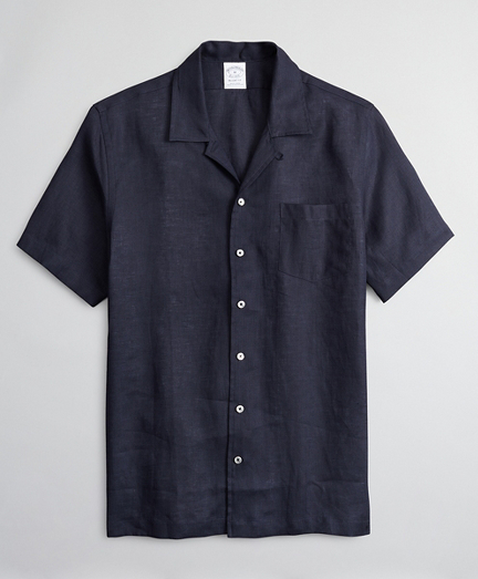 Regent Fitted Sport  Shirt, Irish Linen Camp Collar Short-Sleeve