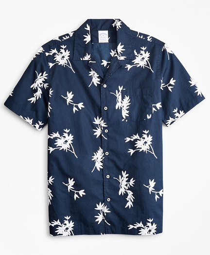 Regent Fitted Sport  Shirt, Poplin Camp Collar Short-Sleeve Floral Print