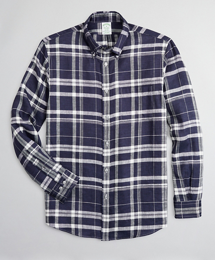 Milano Slim-Fit Sport Shirt, Irish Linen Large Plaid