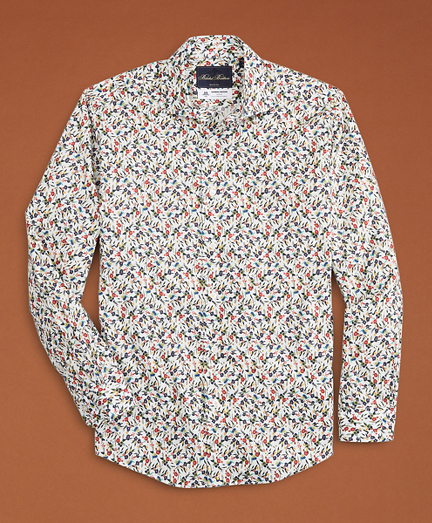 Golden Fleece&reg; Regent Fit White Flower-Print Poplin Sport Shirt