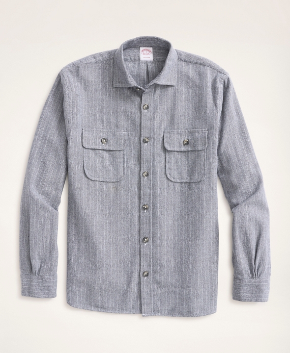 Flannel Herringbone Shirt Jacket Grey