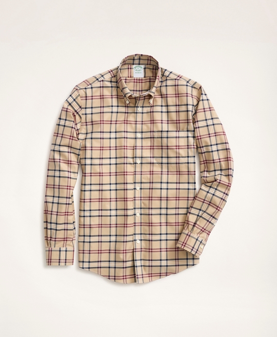 Milano Slim-Fit Non-Iron Stretch Twill Tartan Shirt Khaki