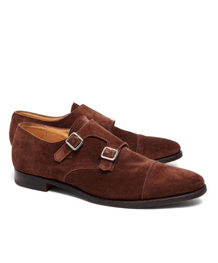 suede double monk strap shoes