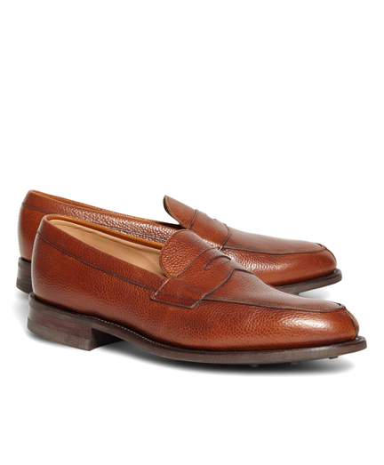 Men's Peal and Co. Cognac Pebble Leather Penny Loafers | Brooks Brothers