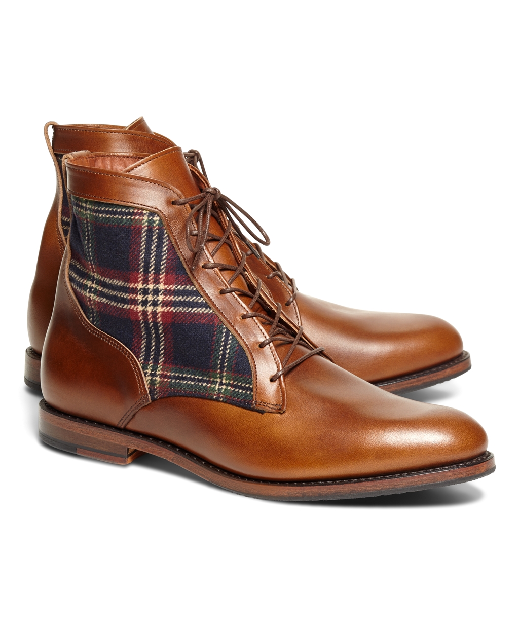 Brooks Brothers Men's Leather and Signature Tartan Boots
