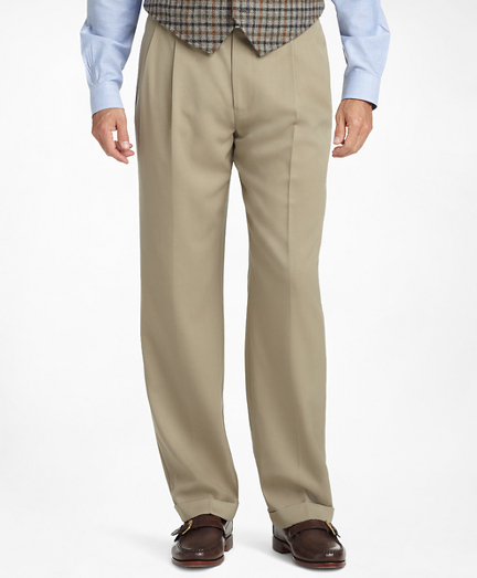 Men's Regular Fit Pleat-Front Classic Gabardine Pants | Brooks Brothers